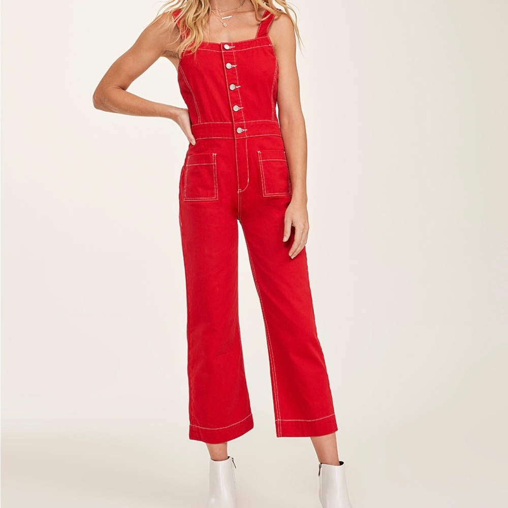 Blue Revival Red Lexi Denim Crop Jumpsuit